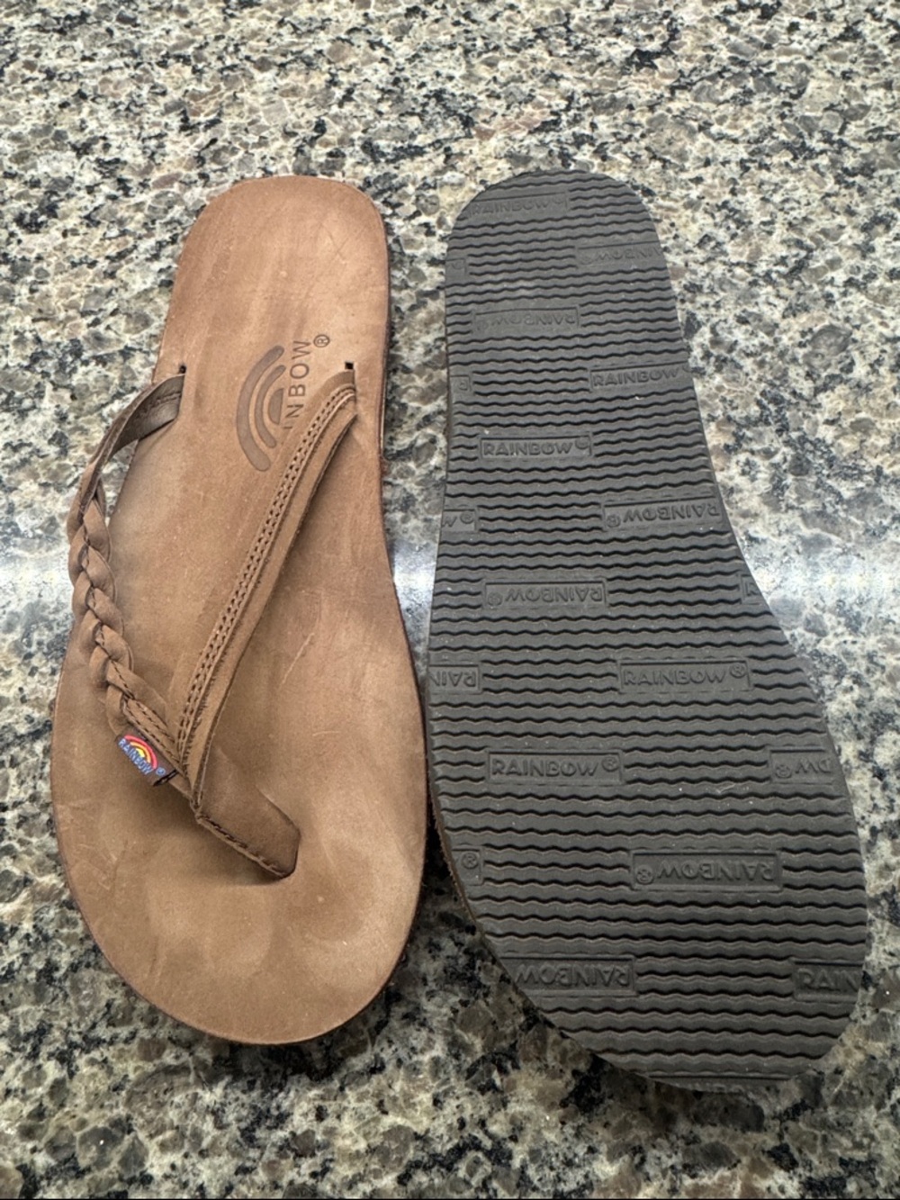 Rainbow Brown Braided Leather Size 9 Flip Flops